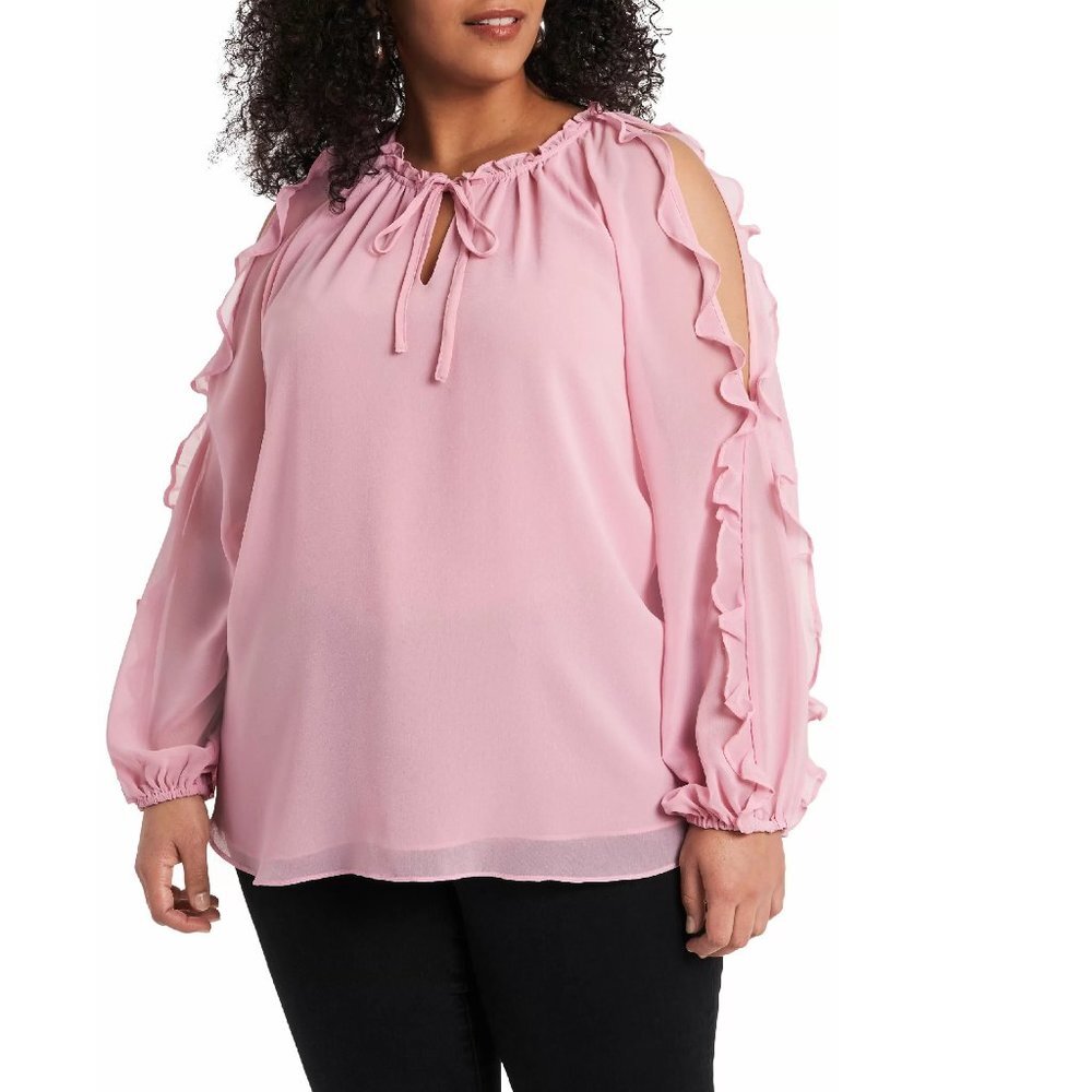 1. STATE Ruffle Cold-Shoulder Georgette Top
